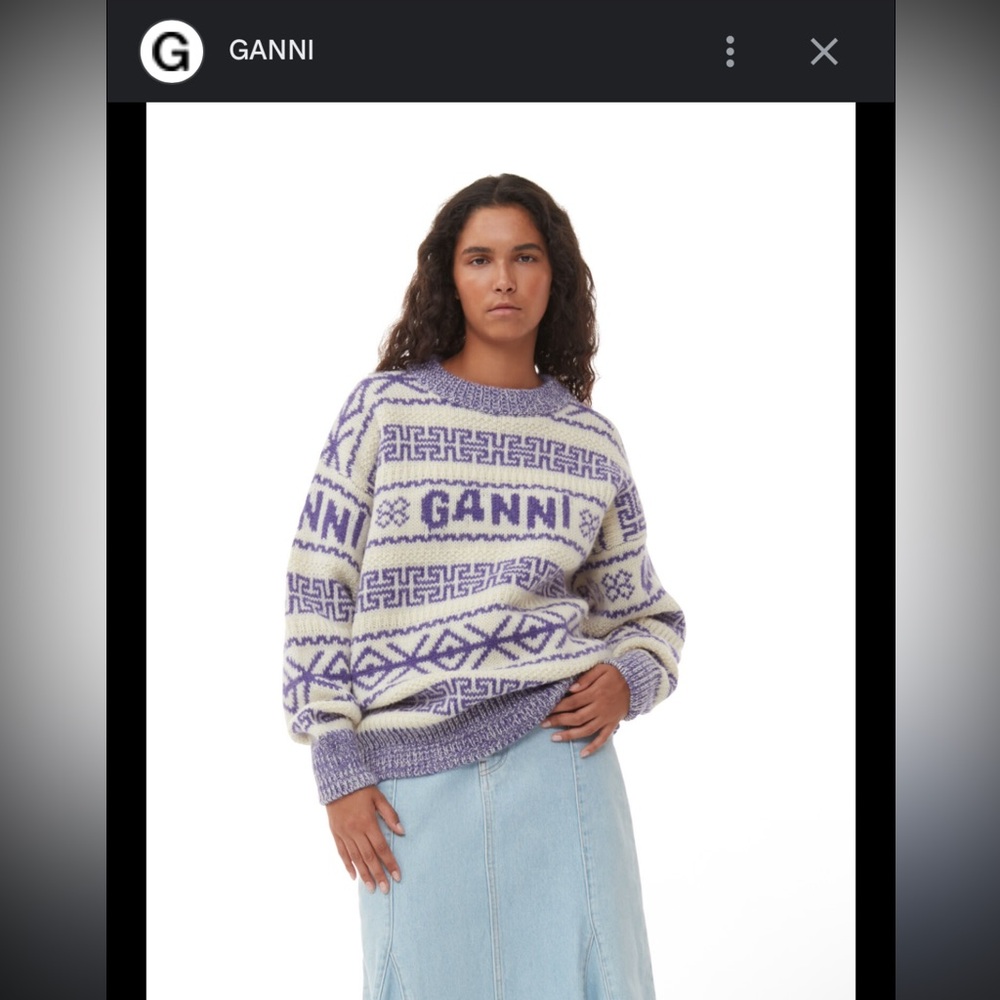 Ganni Lavender and Cream Knit Sweater